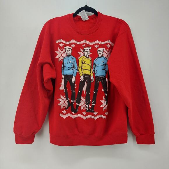 Jerzees Nublend Ugly Christmas Sweater Red Star Trek Size M - Picture 14 of 15